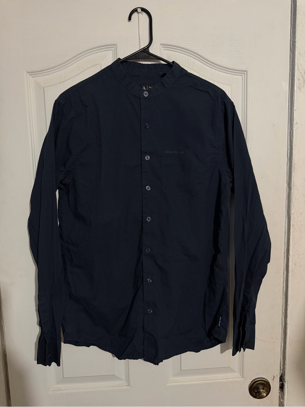 Armani Exchange Men's Navy Band-Collar Dress Shirt